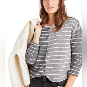 Anthropologie Devin Textured Raw Trim Color block Grey Striped Sweater